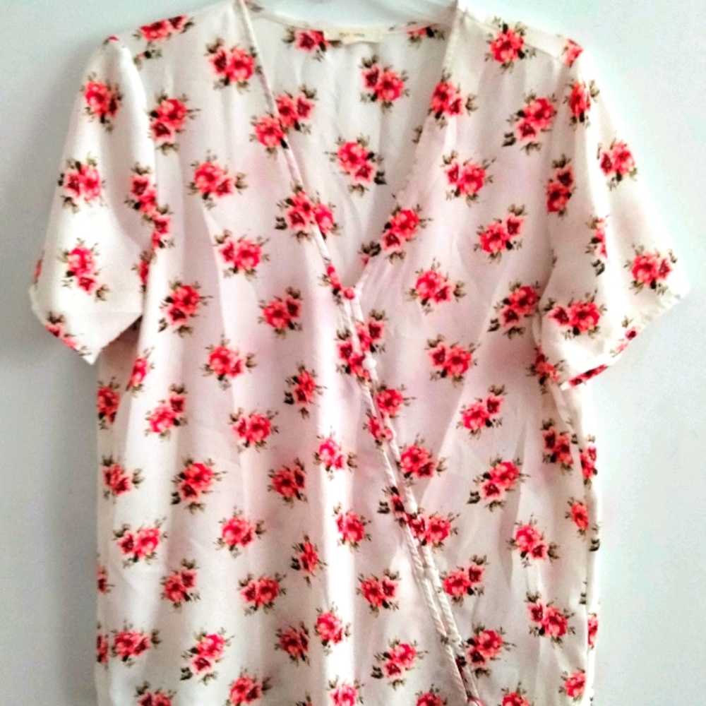 Flower covered button down top